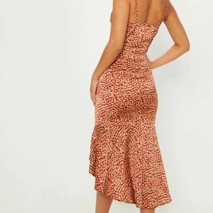 PrettyLittleThing Red Leopard Print Midi Dress Size 10